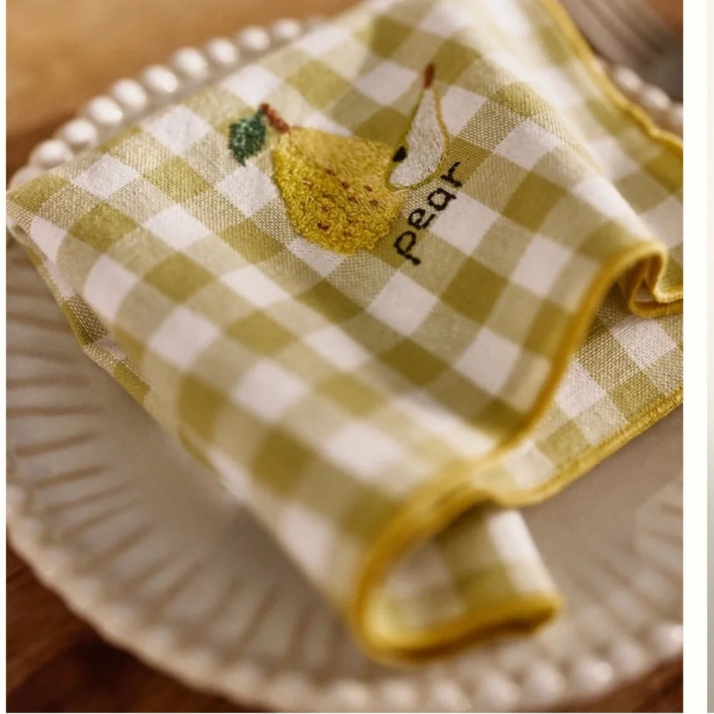 Anthropologie Embroidered Cotton Napkins Strawberry, Pear, Banana Watermelon - Picture 6 of 7